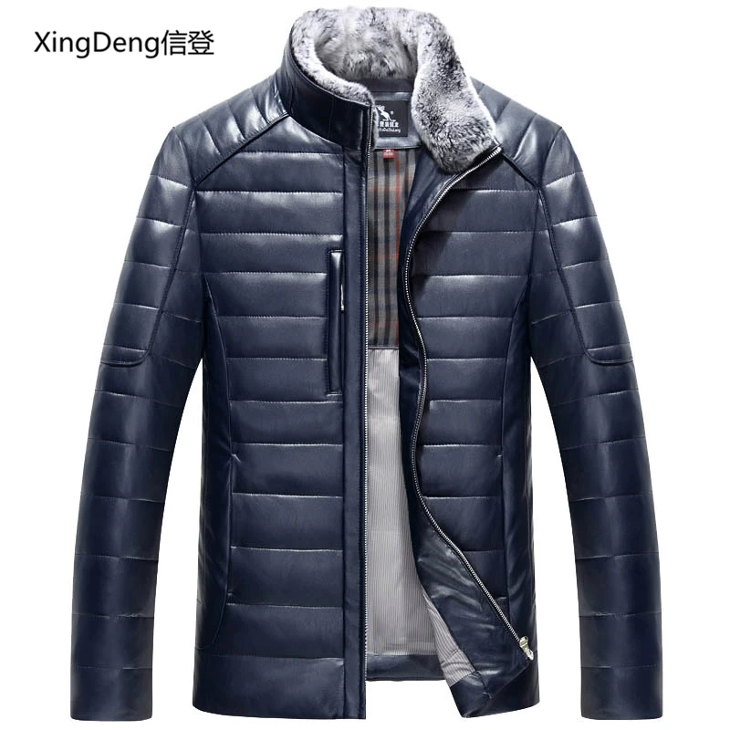XingDeng новые кожаные куртки мужские однотонные деловые повседневные пальто зимняя одежда куртка-бомбер мотоциклетная куртка с кроличьим мехом для мужчин