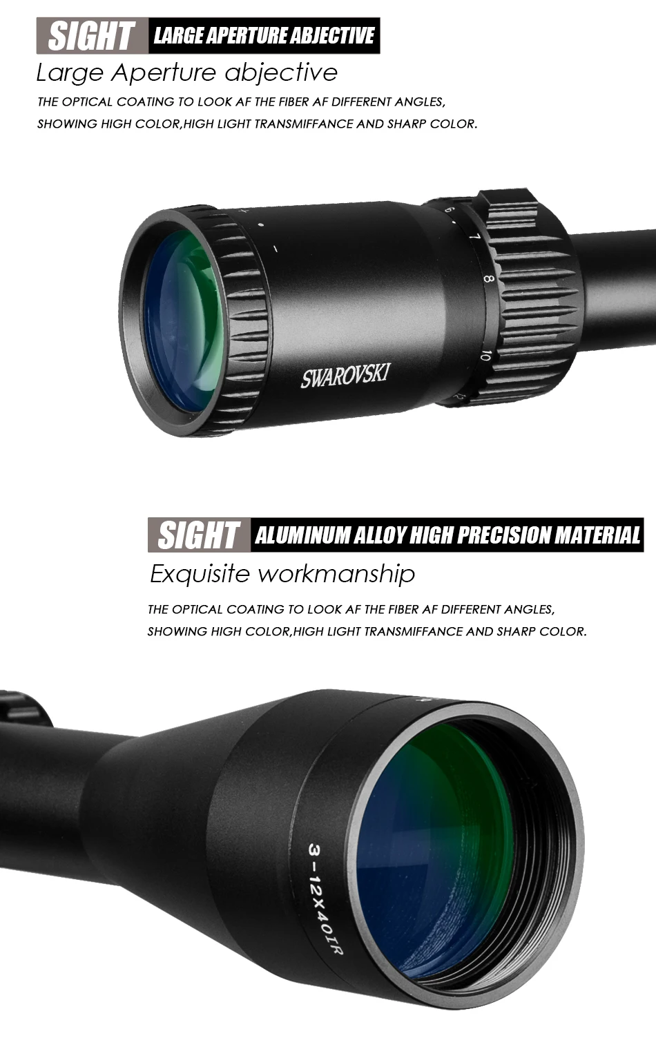 SWAROVSKl IR 3-12X40 Rifle Scope Optical Sight Red Illuminated Glass Etched Reticle Hunting Trail Shooting Riflescope