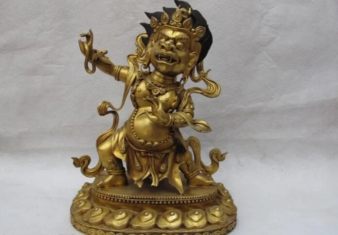 

Collectible bronze S2929 100% Pure Bronze 24K Gold Gild Tibet Mahakala snake Setrap Chen Buddha Statue (B0328)
