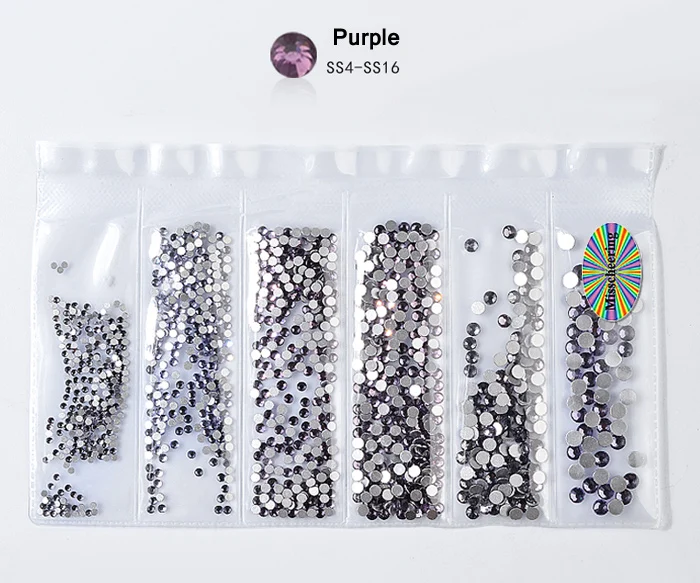 1 упаковка смешанные размеры блестящие, дизайн ногтей Стразы Украшения ss4-ss16 Flatback очаровательные стеклянные драгоценные камни бриллианты 3D Дизайн Маникюрные аксессуары - Цвет: 07 Purple