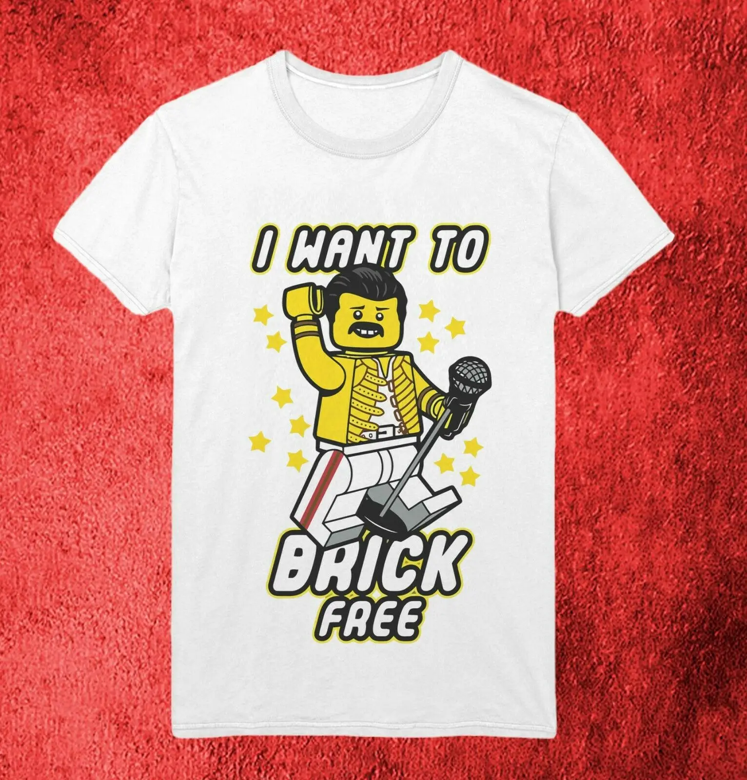 

I Want to Block freeLego Queen Parody Freddie Mercury Funny White T-Shirt SH12