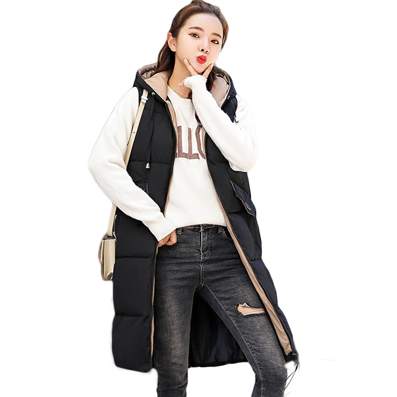 Winter Vest Jacket Women Waistcoat Woman Winter Coat 2018 Women Down Cotton-padded Hooded Long Ladies Outerwear Keep Warm D119