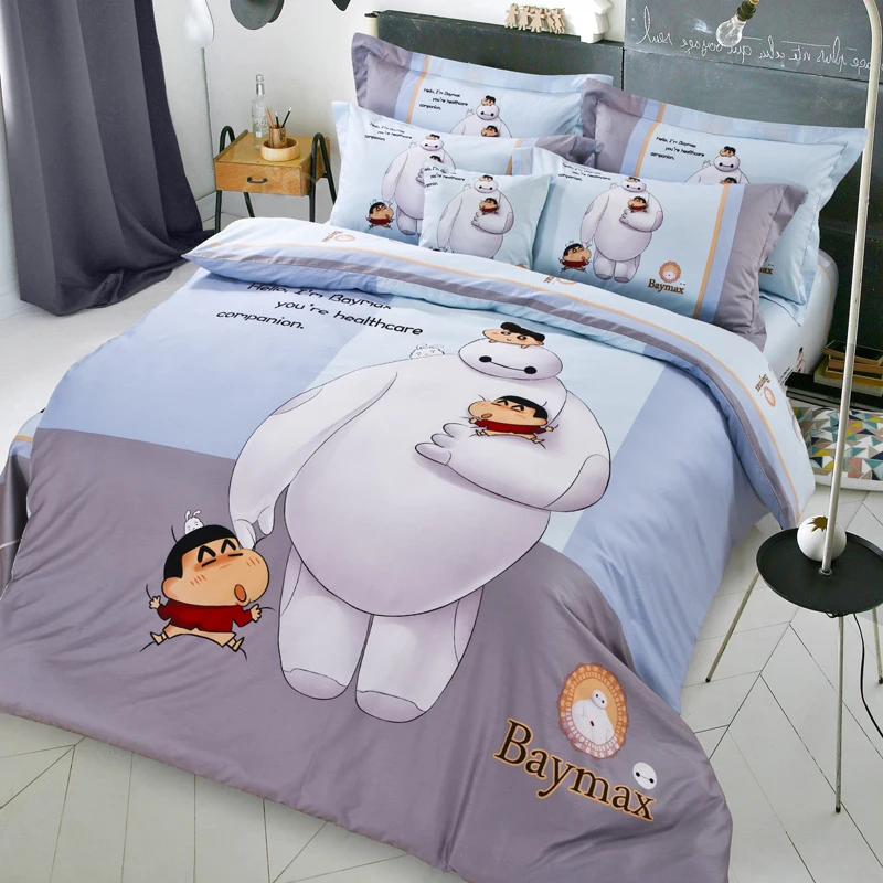 Cute baymax print kids bedding set king queen twin size cartoon quilt