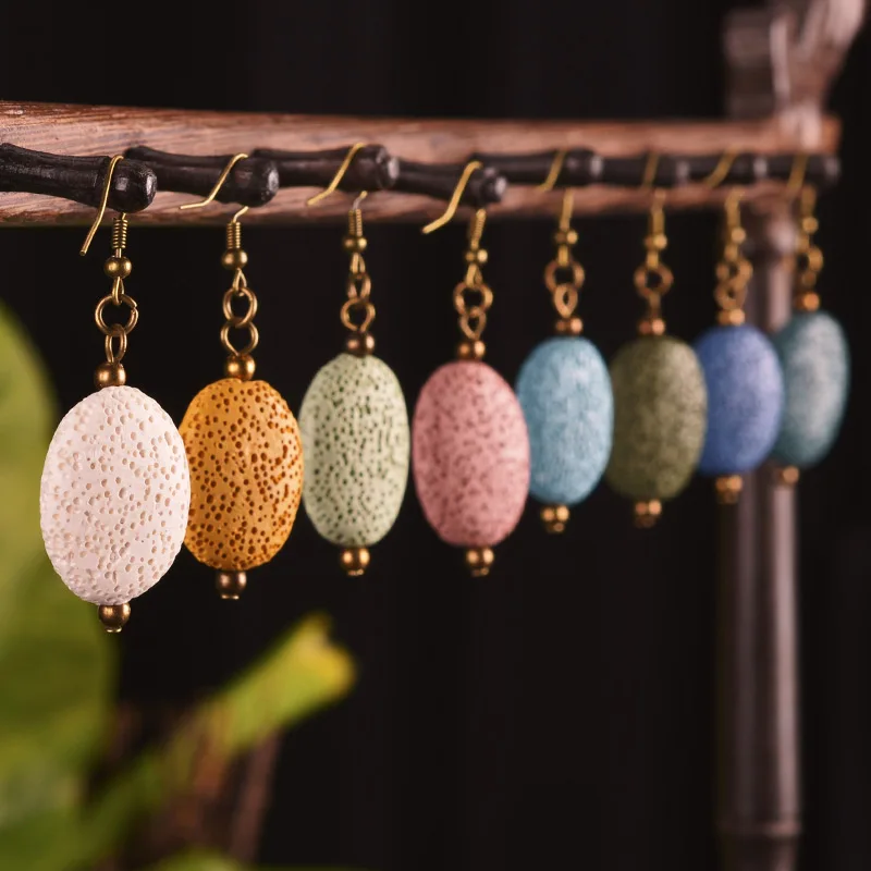 

Colorful Lava Stones Trendy Brincos for Women Jewelry Round Beads Dangle Style Animal Drop Earring Perfume Diffuser Two Shapes