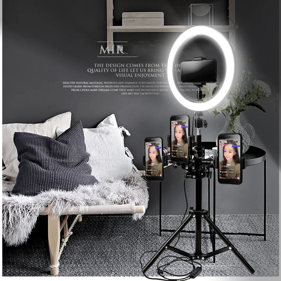 

YouTube LED Ring Light 26cm Selfie Ring Lamp Photographic Lighting With Tripod Phone Holder Camera Photo Studio Makeup