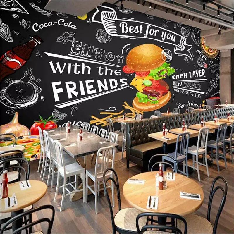 Ручная роспись бургер фаст-фуд Ресторан Снэк бар фон настенная бумага Фреска домашнее украшение на заказ фото обои
