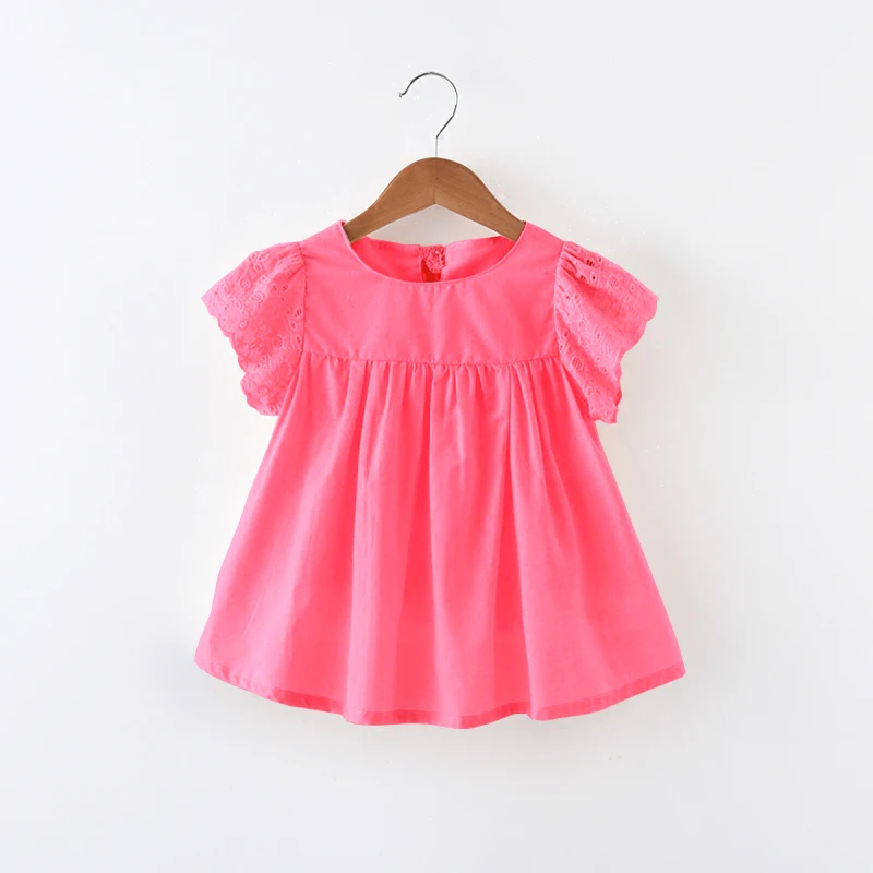 Лидер продаж, новые летние блузки для маленьких девочек детская одежда с фантазией топы с короткими рукавами, Повседневная однотонная хлопковая одежда милые рубашки, 80-120