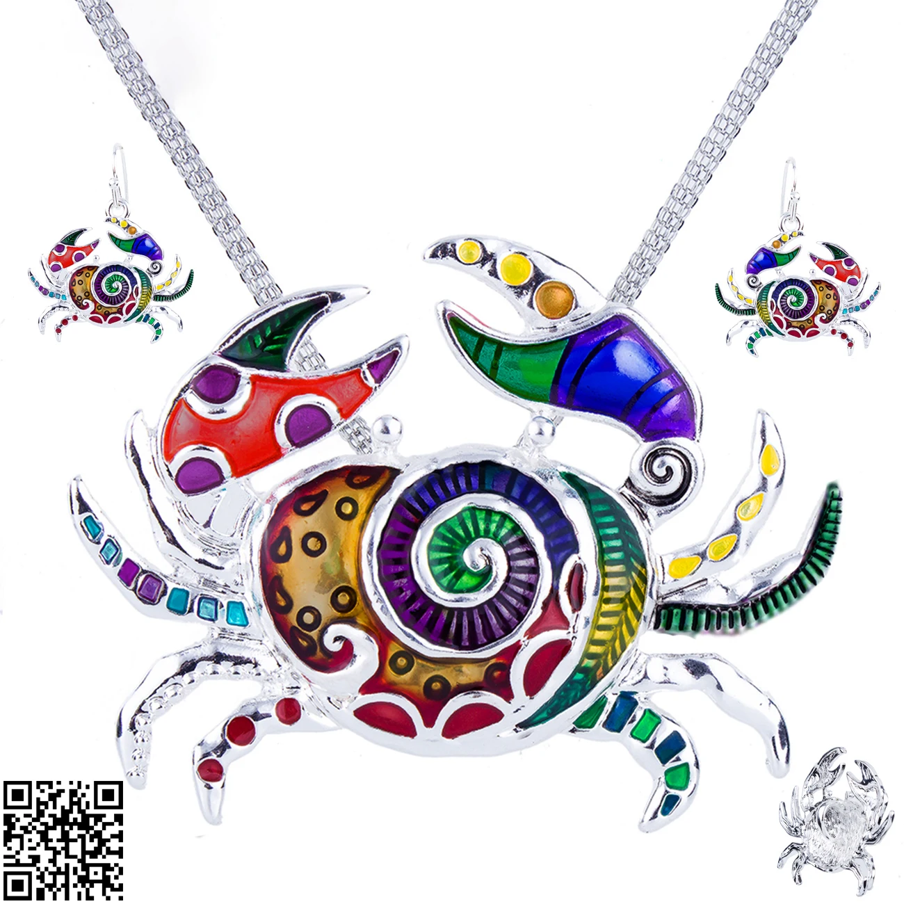 

1set Necklace Earring Set Alloy Ocean Unique Crab Design Party Animal Pendant wedding Jewelry sets Rainbow Charm Accessories