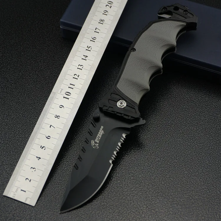 

Free shipping Folding Blade Knife Tactical Knives Rescue survival knife Steel handle Camping Hunting knife 2 colors
