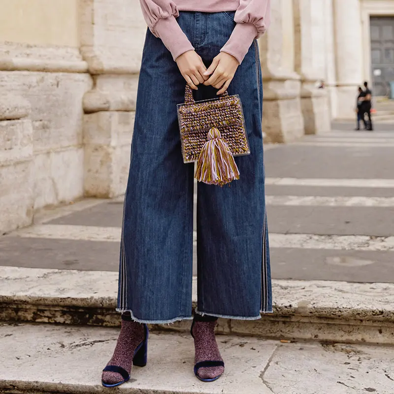 

INMAN 2019 Autumn New Loose Style All Matched Simple Design Wide Leg Ankle Length Jeans Trouser