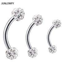 Junloupy 1 шт. 16 г шамабалла мяч брови изогнутый пирсинг губная Штанга Кольцо Daith Helix Tragus серьги хряща Шпильки тела