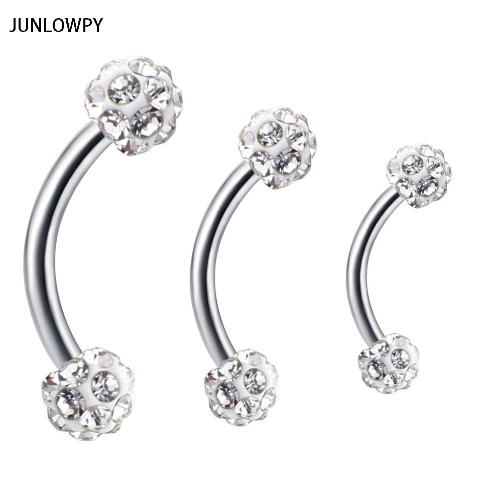JUNLOWPY 1pcs 16g Shamaballa Ball Eyebrow Piercing Curved Barbell Lip