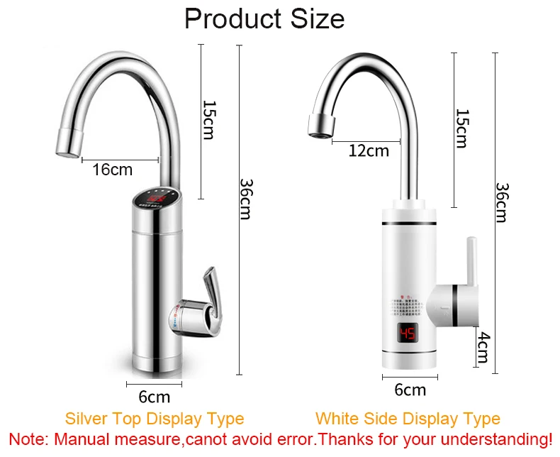 DMWD Electric Kitchen Heater Tap Temperature Display Tankless Instantaneous Hot Water Heating Faucet Boiler Shower 3000W EU Plug