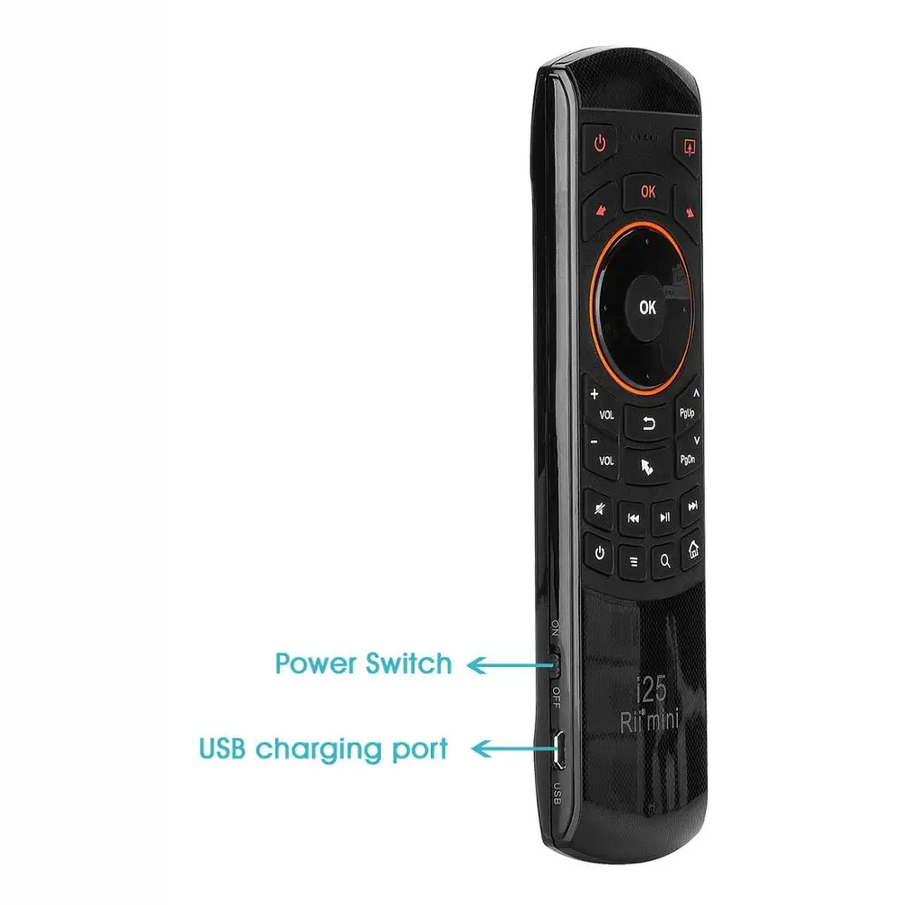 Rii Mini i25 HE/RU/US/AR/FR 스마트 TV 용 프로그래밍 가능한 키가있는 무선 키보드 에어 마우스 원격 제어 안드로이드 TV Box Fire TV