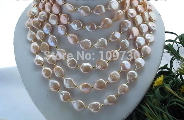 

Jewelr 003862 100"14mm coin pink freshwater pearl necklace