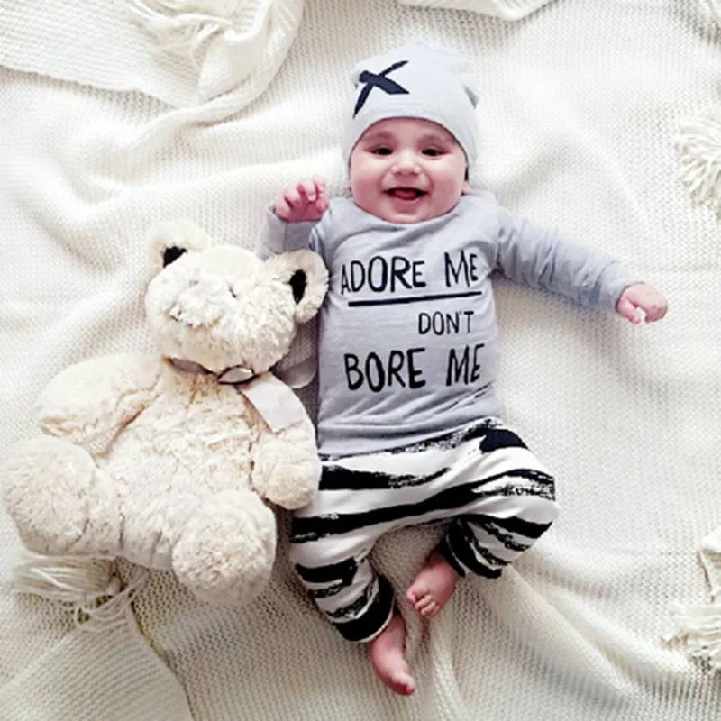 

Fashion Baby Boys Clothing Set 3PCS Letter Print Boys Long SLeeve T Shirt + Full Pants + Hat Infant Set Baby Suits Autumn