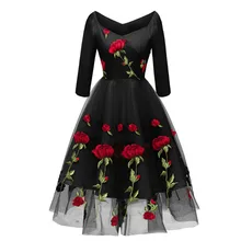 2019 New Elegant Women Floral Off Shoulder Rose Embroidery A-line Dress Valentine's Day Cocktail Party Dress for Women Ladies цена 2019 New Elegant Women Floral Off Shoulder Rose Embroidery A-line Dress Valentine's Day Cocktail Party Dress for Women Ladies цены онлайн