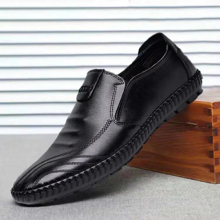 

Genuine Leather Men's Dress Shoes Slip-on Men's Leather Loafers Korean Version Trend Black Soft Leather Formal Flat Shoes