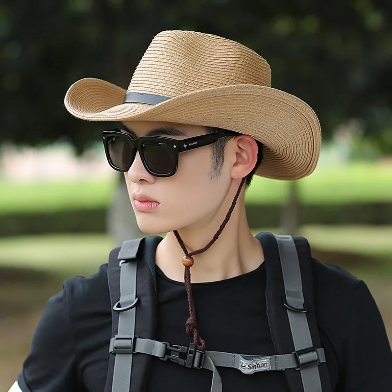 

Straw Hat Summer Fisherman's Men's Sun Shade Sunscreen Cool Hats Beach Male Cowboy Fashion Breathable Floppy Foldable Caps H174