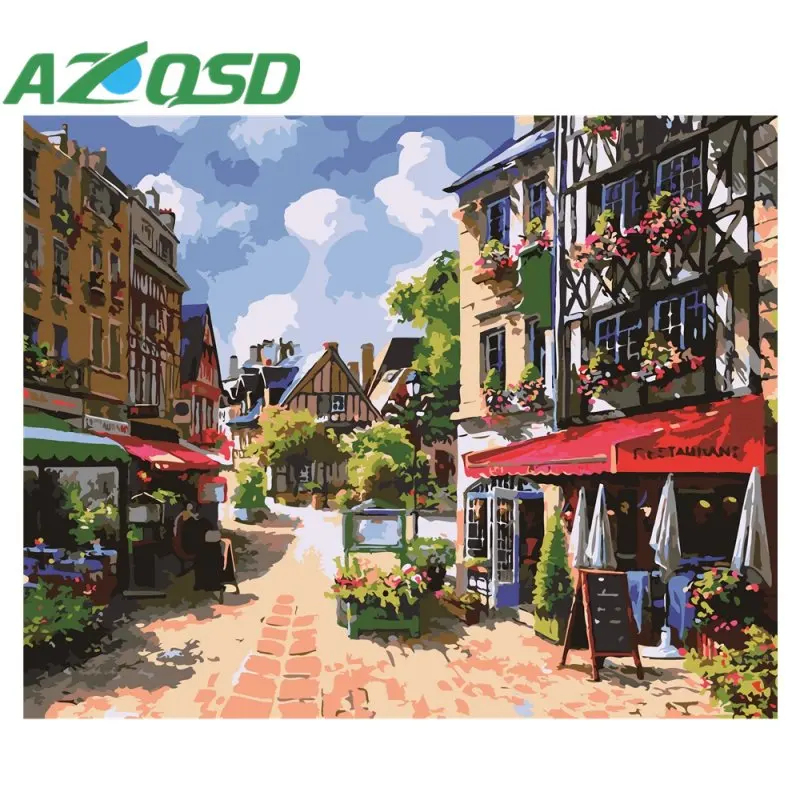 

AZQSD Painting By Numbers Town Street DIY Frameless 40x50cm Digital Oil Painting By numbers On Canvas Home Decor szyh027