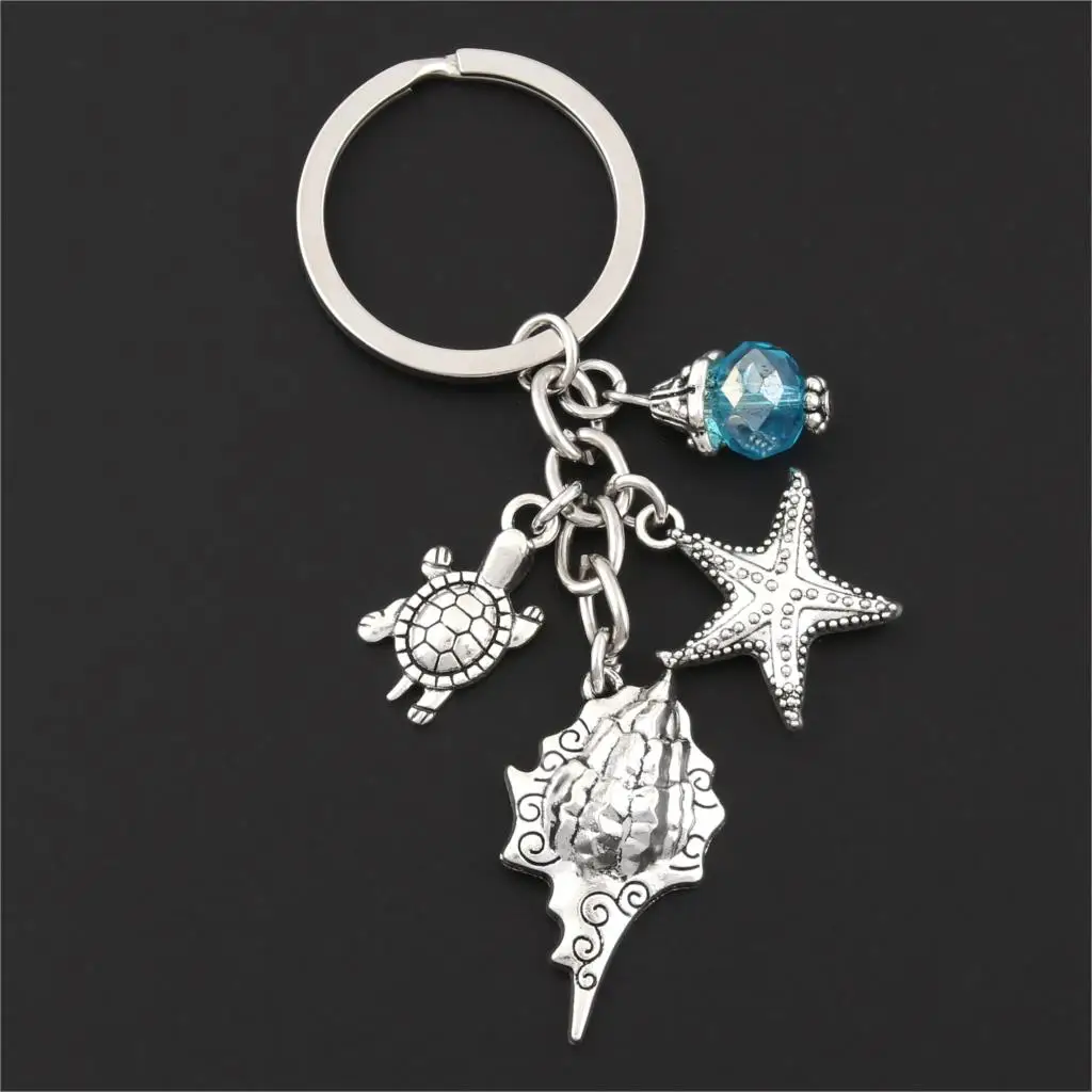 

1Pc Vintage Sea Conch and starfish Keyring Turtle Nautical Pendant Keychain Making Diy Women Gift Jewelry Supplies E2639