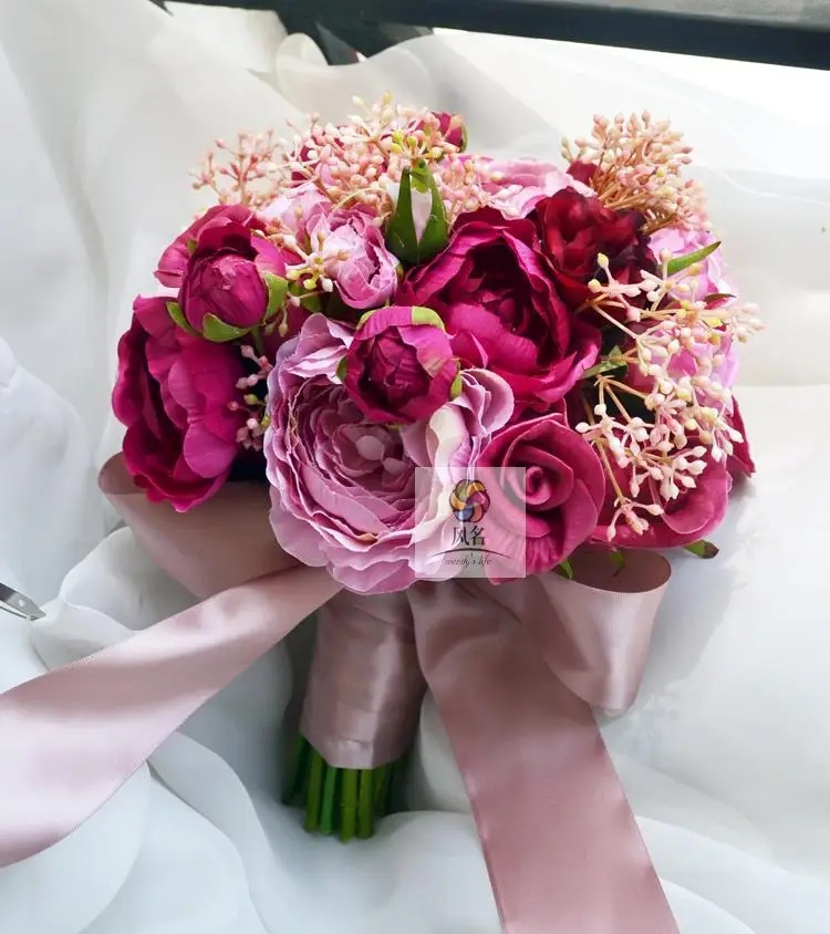 

DIY New Style Handmade Vintage Purple Rose Bouquet hand holding bouquet wedding photography props bride hand holding flower