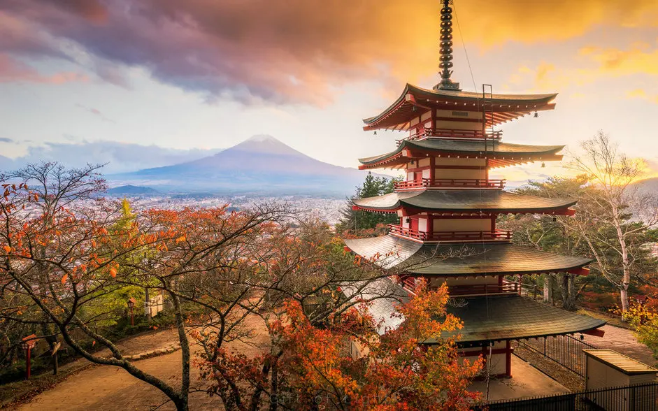 Азиатский дворец архитектура пагода Гора дерево Fuji Япония фотография фоны