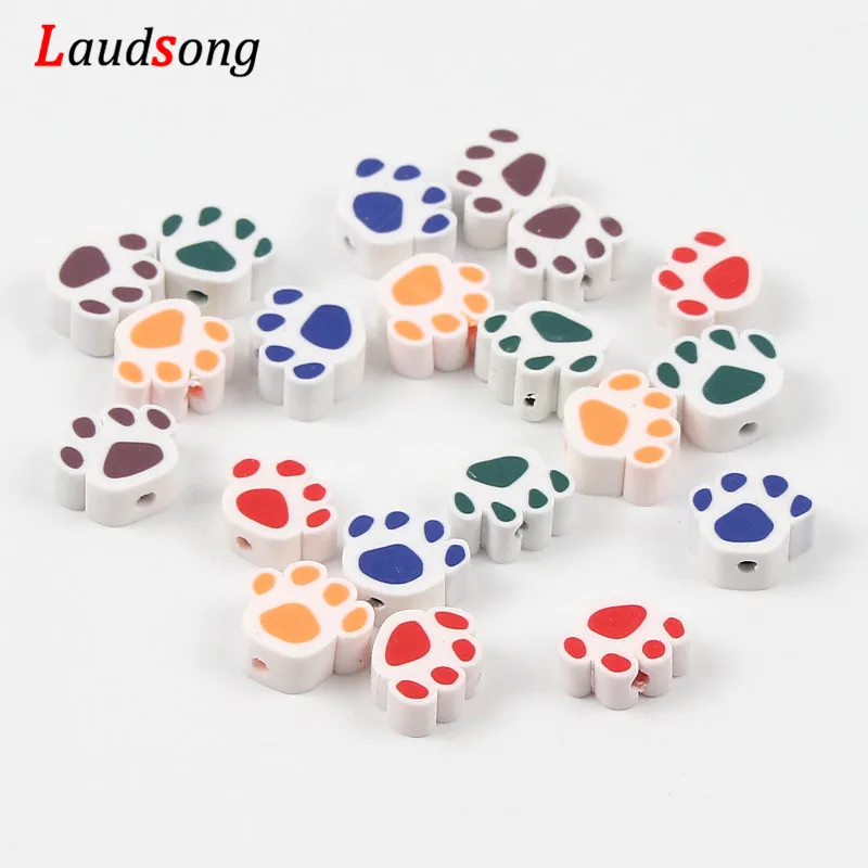 

12x14MM 50PCS/Lot Mixed Color Fimo Paw Beads Polymer Clay Beads Polymer Clay Spacer Beads For DIY Jewelry Making