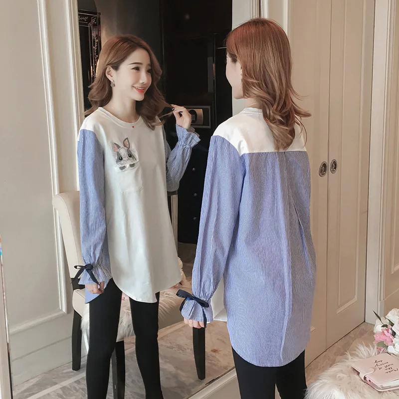 

Blue Pink Maternity Nursing Clothes Spring Long Sleeve Cotton Breastfeeding Clothing Breast Feeding T shirts For Pregnancy Mam
