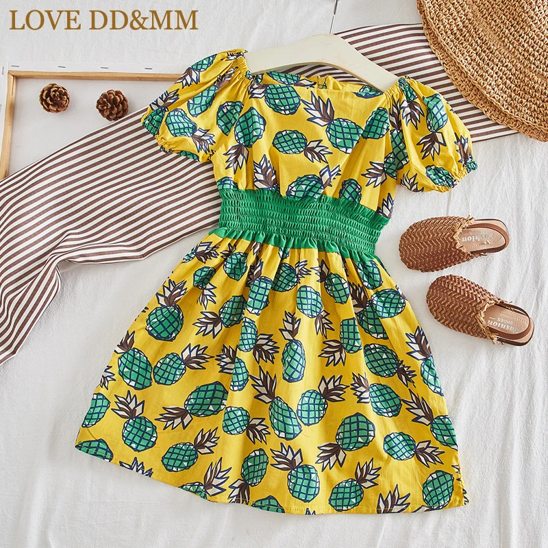 

LOVE DD&MM Girls Dresses 2019 Summer New Children's Wear Girls Holiday Wind Garden Pineapple Print Bubble Sleeve Waist Dress
