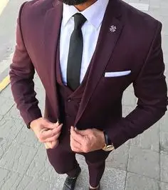 

2017 Latest Coat Pant Designs Burgundy Men Suit Slim Fit Groom Tuxedo 3 Piece Custom Wedding Suits Prom Blazer Terno Masculino