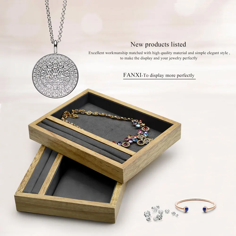 Oirlv Wood Jewelry Display Tray Necklace Pendant Watch Holder Shop Counter Showcase (2)