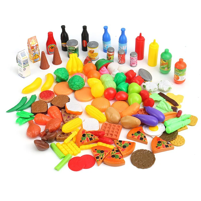 

120pcs/set Pretend Food Cutting Toys Kitchen Simulation Cutting Fruits Vegetables Food Plastic Kitchen Toys Educational For Kids