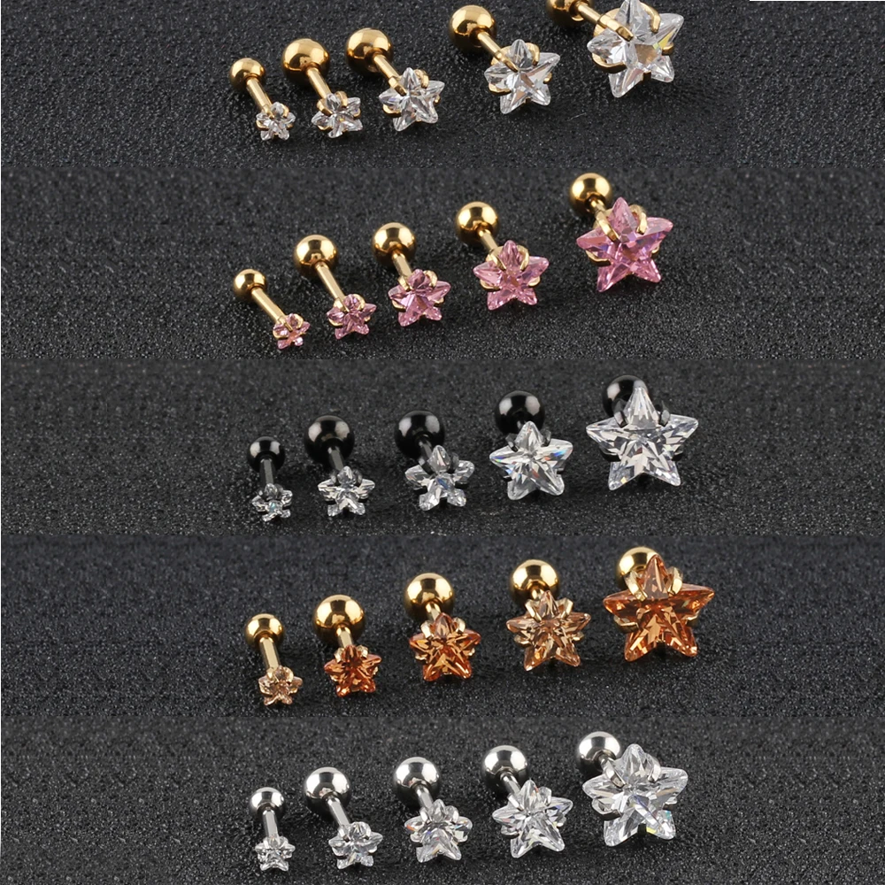 

Fashion Jewelry Ear Stud Star Zircon Prong Set Top Internally Threaded Lip Piercing Daith Cartilage Helix Piercing Stud Earrings