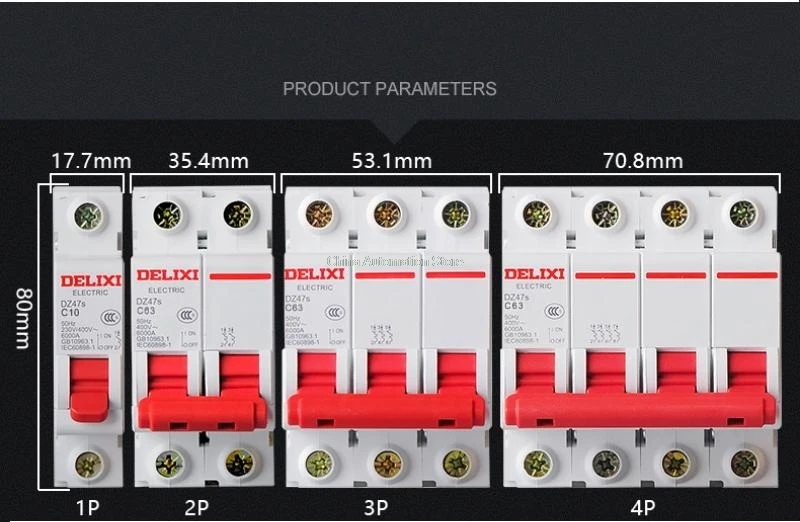 Миниатюрный автоматический выключатель DZ47S DELIXI MCB 1 полюс 2 полюса 3 полюса 4 полюса "C" Curvers 1A-63A