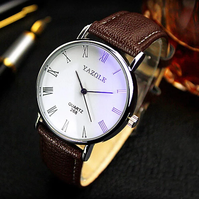 Luxury Fashion Men Watches Disc Buffalo Grain Leather Belt Quartz Watch Business Watch Men Clock Relogio Masculin M04 (5)
