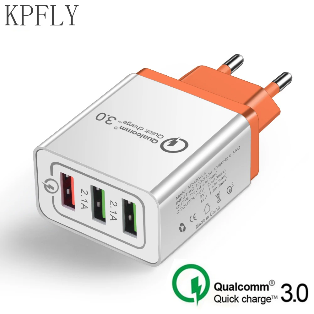 

18W 3 USB Quick Charge 3.0 5V 3A for iPhone 7 8 Mobile Phone Fast Charger Charging for Samsug s8 s9 Huawei Honor Universal