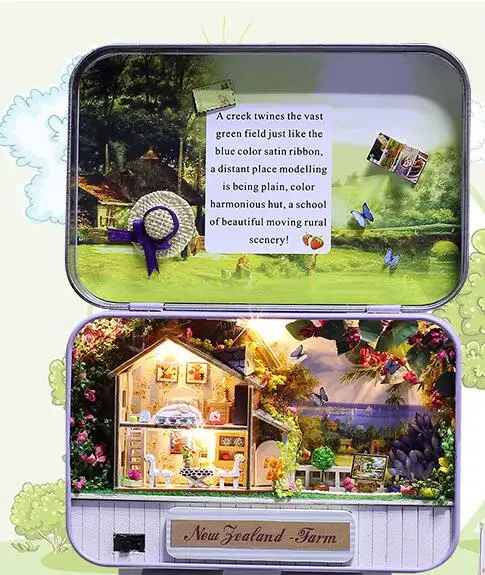 Miniature Tin Box Dollhouse with Furnitures,DIY Dollhouse Kit Toy for Kid's Gift,Cute Miniature New Zealand Farm Model In Box Miniature Tin Box Dollhouse with Furnitures,DIY Dollhouse Kit Toy for Kid's Gift,Cute Miniature New Zealand Farm Model In Box