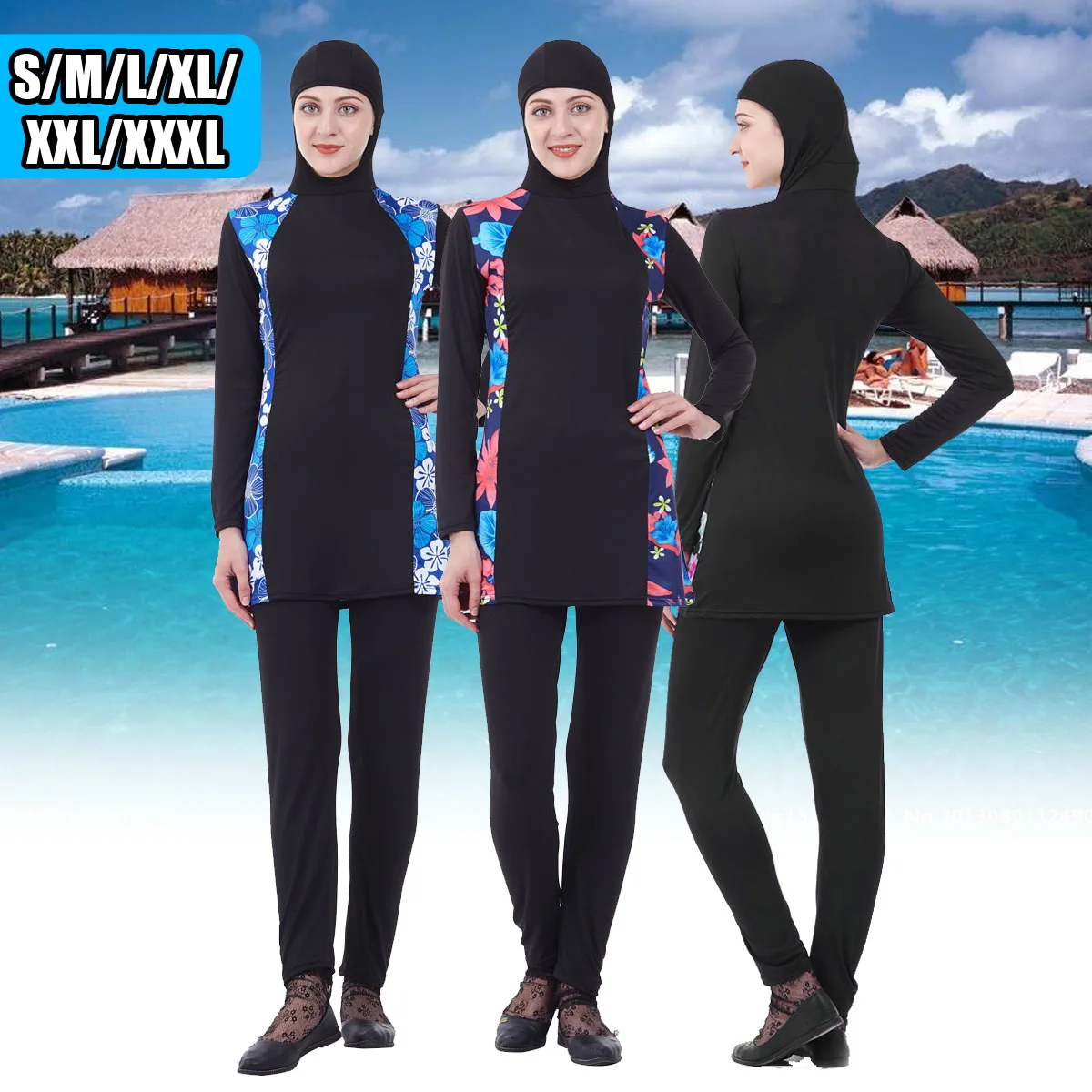 

S/M/L/XL/XXL/XXXL Plus Size Modest Women's Muslim Hijab Islamic Burkinis Siamese Swimwear Beach Swimsuit Beachwear Full Cover