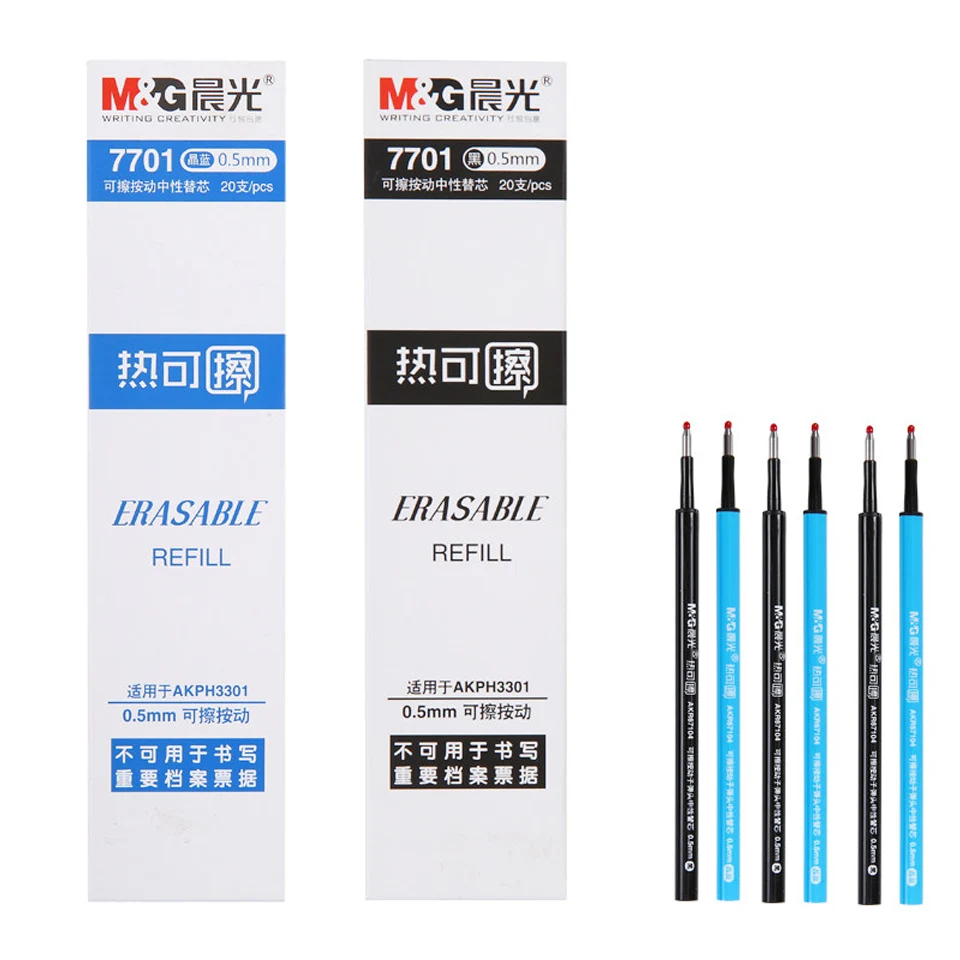 

20 Pcs/lot Erasable Pen Refill 0.5mm Blue/Black Ink Office Press Magic Gel Pen For Student School Stationery Writing Tool Gift