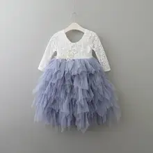 Модная одежда для девочек кружевное платье Многоуровневое Тюль с длинным рукавом принцесса для Свадебная вечеринка с аппликацией детская одежда От 1 до 10 лет J17104