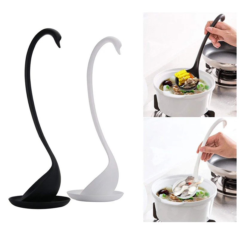 

Elegant Swan Shaped Plastic Long Handled Ladle Soup Spoon Kitchen Tableware DAG-ship