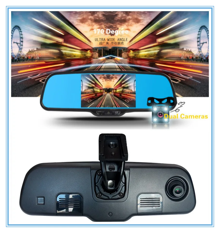 Dual lens capacitive screen 5 Android 4 0 Car Rear view mirror Car DVR Camera Rear