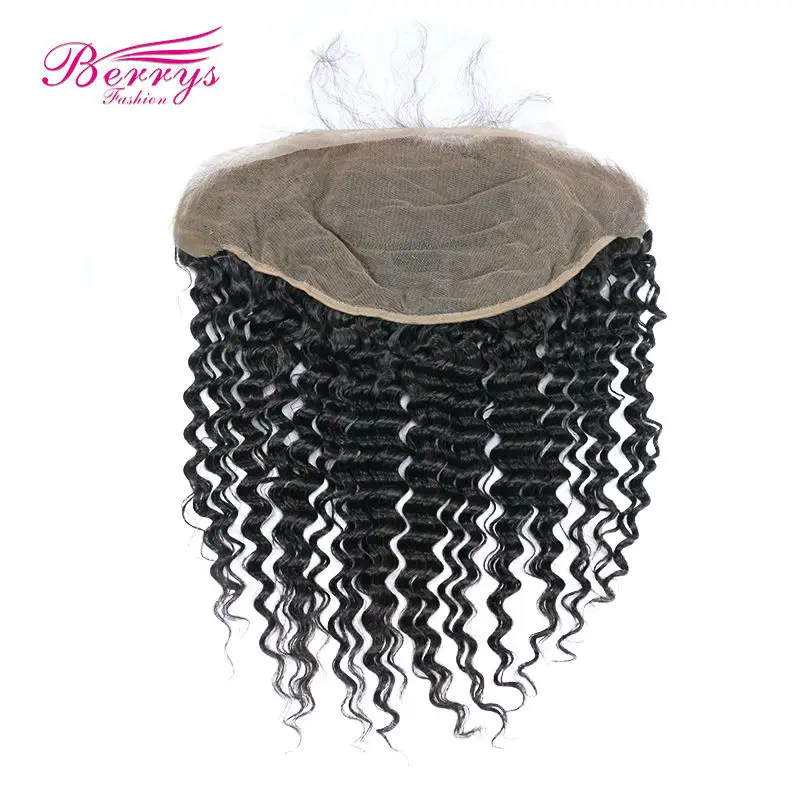 

[Berrys Fashion] 13x6 Lace Frontal Brazilian Deep Wave Virgin Hair Natural hairline Free Part Swiss Lace Natural Color 10-20"