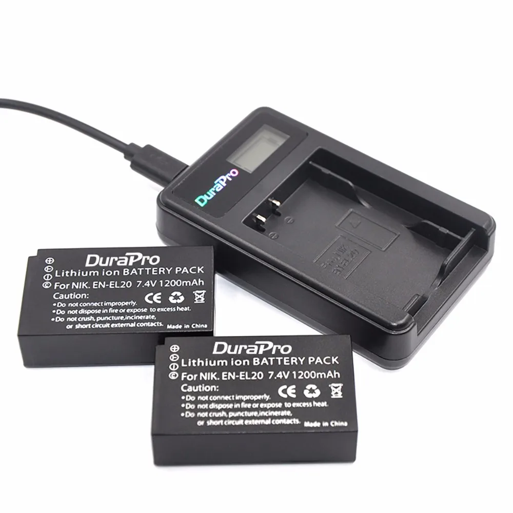 Durapro 2 шт. EN-EL20 мАч 1200 EN EL20 ENEL20 литий-ионная батарея + ЖК-дисплей USB зарядное устройство для камеры Nikon 1 J1 J2 J3 S1