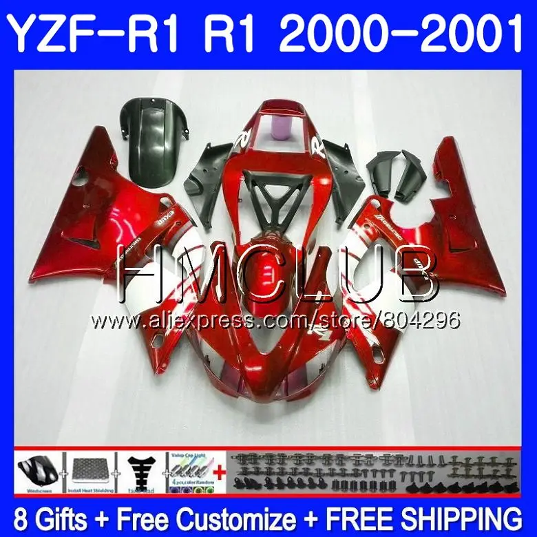 

Bodys For YAMAHA YZF 1000 YZF R 1 YZF R1 00 01 YZF-1000 Frame 108HM23 YZF1000 YZFR1 00 01 Dark red Hot YZF-R1 2000 2001 Fairing