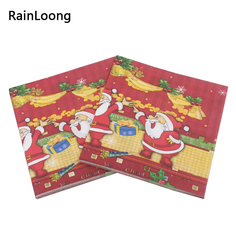 

[RainLoong] Red Christmas Santa Printed Paper Napkins For Christmas Decoration Servilleta 33*33cm 1pack/lot