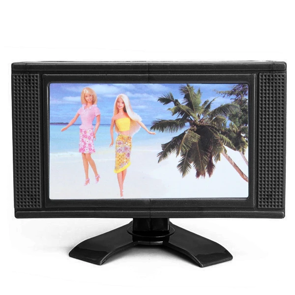 Dollhouse Furniture Entertainment Family Room LCD TV Miniature Wide Screen Television Gray Classic Pretend Play Toys for Child