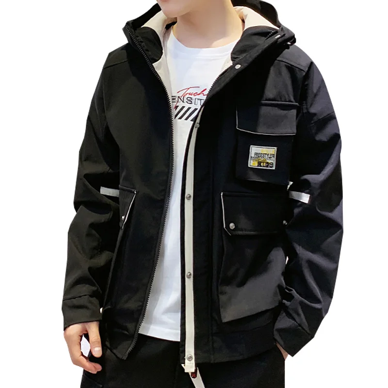 

2019 Spring Autumn Jacket Men Hooded Mens Jackets and Coats Windbreaker Outwear Streetwear Big Pocket Men Jacket