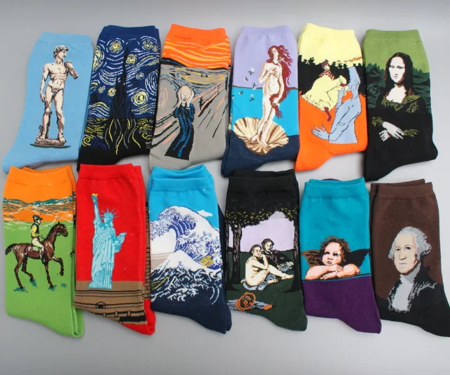 5 пар женщин Мужская Носки винтажные масло печати толстве длинные носки Ретро Живопись
